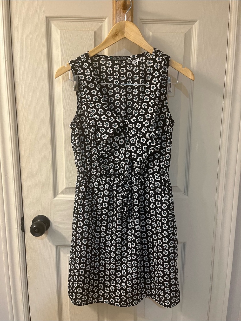 BeBop Black & White Floral Ruffle Tie-Waist Mini Dress